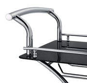 Elfman 2-tier Glass Shelf Metal Bar Cart Black and Chrome - 910001