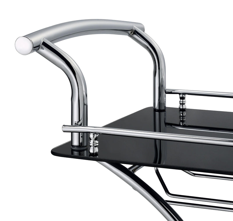 Elfman 2-tier Glass Shelf Metal Bar Cart Black and Chrome - 910001