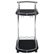 Elfman 2-tier Glass Shelf Metal Bar Cart Black and Chrome - 910001