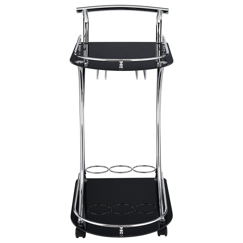 Elfman 2-tier Glass Shelf Metal Bar Cart Black and Chrome - 910001