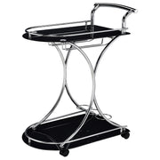 Elfman 2-tier Glass Shelf Metal Bar Cart Black and Chrome - 910001