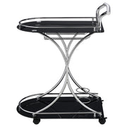 Elfman 2-tier Glass Shelf Metal Bar Cart Black and Chrome - 910001