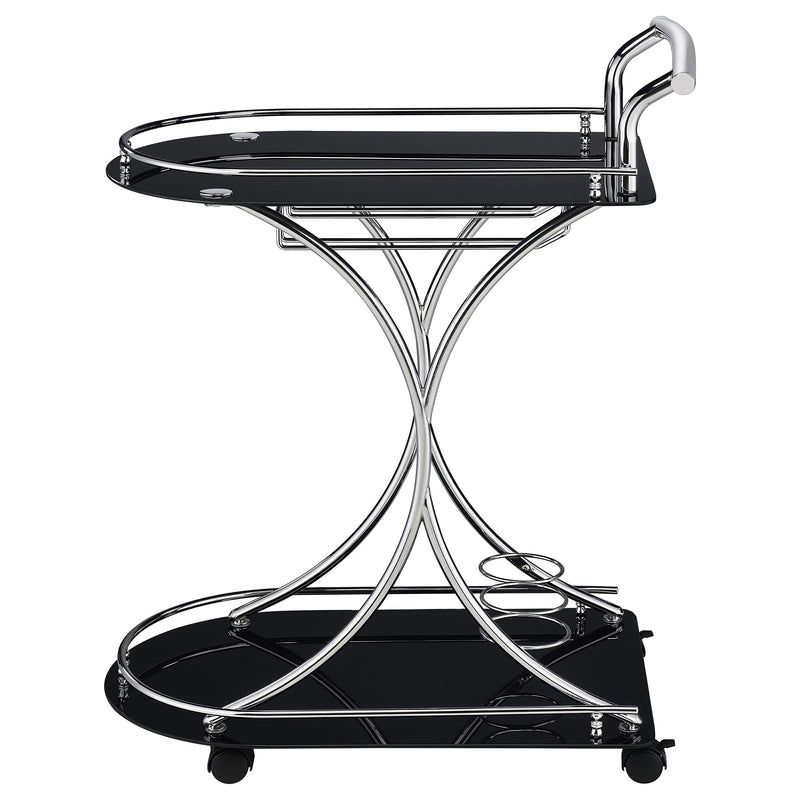 Elfman 2-tier Glass Shelf Metal Bar Cart Black and Chrome - 910001
