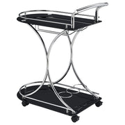 Elfman 2-tier Glass Shelf Metal Bar Cart Black and Chrome - 910001