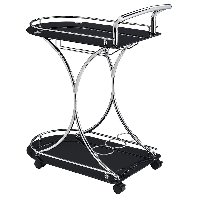 Elfman 2-tier Glass Shelf Metal Bar Cart Black and Chrome - 910001