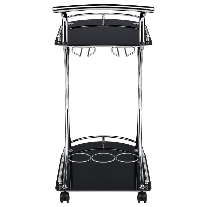 Elfman 2-tier Glass Shelf Metal Bar Cart Black and Chrome - 910001