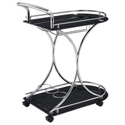 Elfman 2-tier Glass Shelf Metal Bar Cart Black and Chrome - 910001