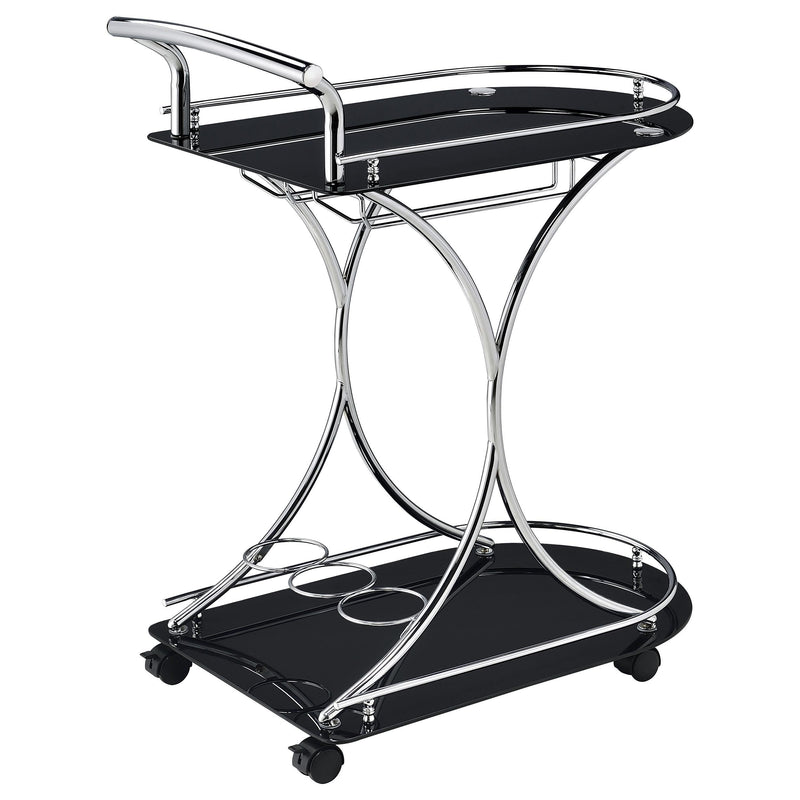 Elfman 2-tier Glass Shelf Metal Bar Cart Black and Chrome - 910001