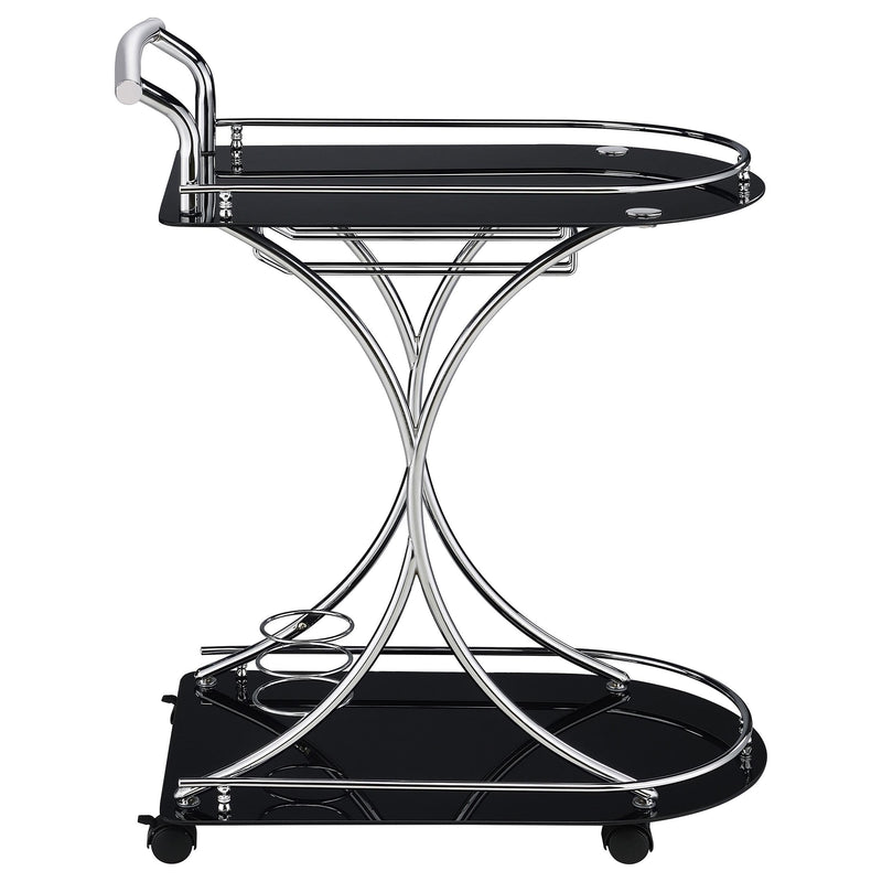 Elfman 2-tier Glass Shelf Metal Bar Cart Black and Chrome - 910001
