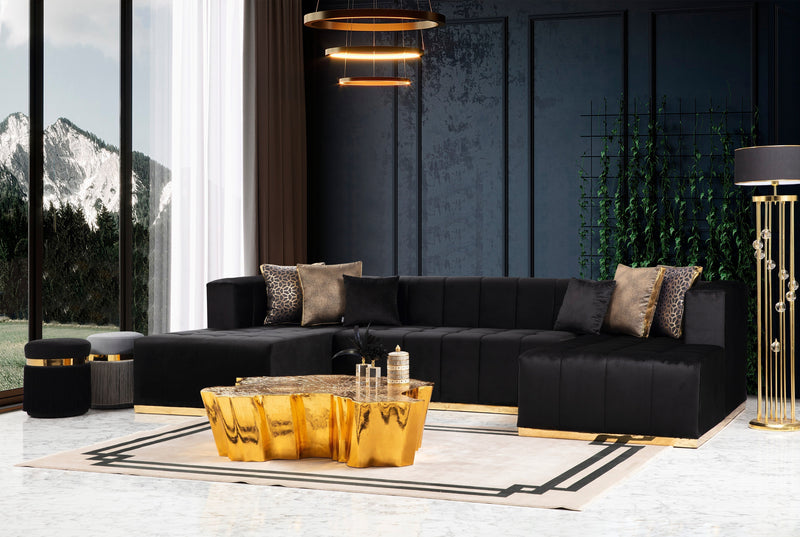 Elisha Black Velvet Double Chaise Sectional - Lara FurnitureSectional