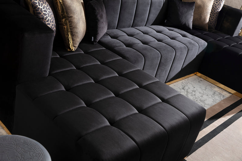 Elisha Black Velvet Double Chaise Sectional - Lara FurnitureSectional