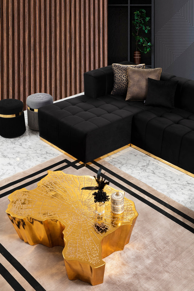 Elisha Black Velvet Double Chaise Sectional - Lara FurnitureSectional