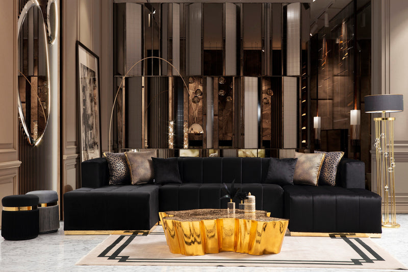 Elisha Black Velvet Double Chaise Sectional - Lara FurnitureSectional