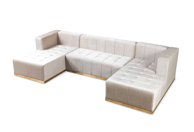 Elisha Ivory Velvet Double Chaise Sectional - Lara FurnitureSectional