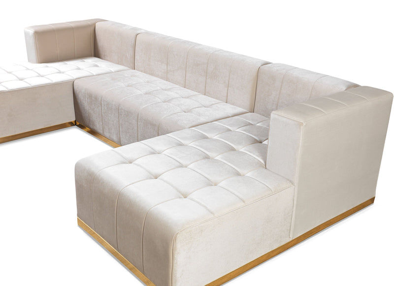 Elisha Ivory Velvet Double Chaise Sectional - Lara FurnitureSectional
