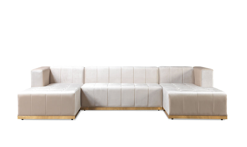 Elisha Ivory Velvet Double Chaise Sectional - Lara FurnitureSectional