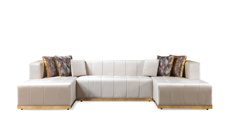 Elisha Ivory Velvet Double Chaise Sectional - Lara FurnitureSectional