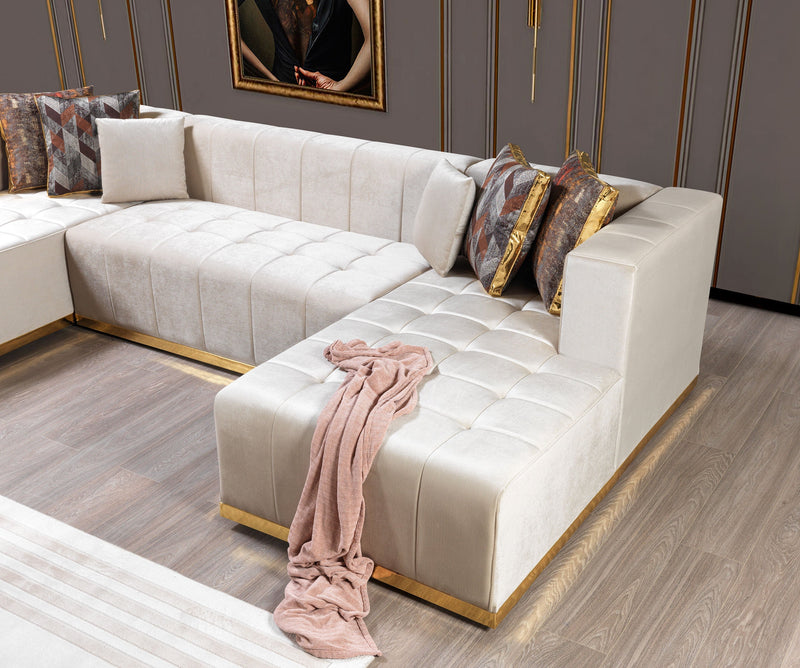 Elisha Ivory Velvet Double Chaise Sectional - Lara FurnitureSectional