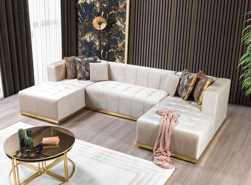 Elisha Ivory Velvet Double Chaise Sectional - Lara FurnitureSectional