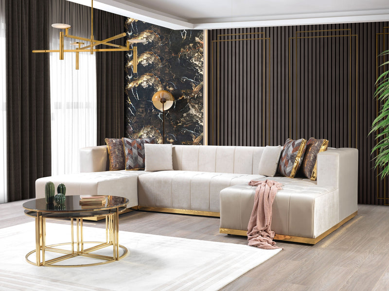 Elisha Ivory Velvet Double Chaise Sectional - Lara FurnitureSectional