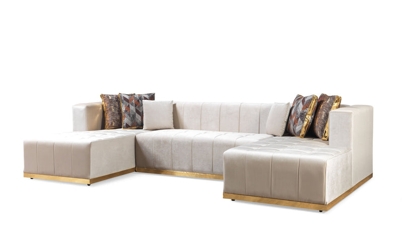 Elisha Ivory Velvet Double Chaise Sectional - Lara FurnitureSectional