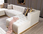 Elisha Ivory Velvet Double Chaise Sectional - Lara FurnitureSectional