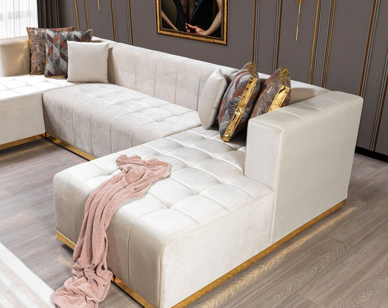 Elisha Ivory Velvet Double Chaise Sectional - Lara FurnitureSectional