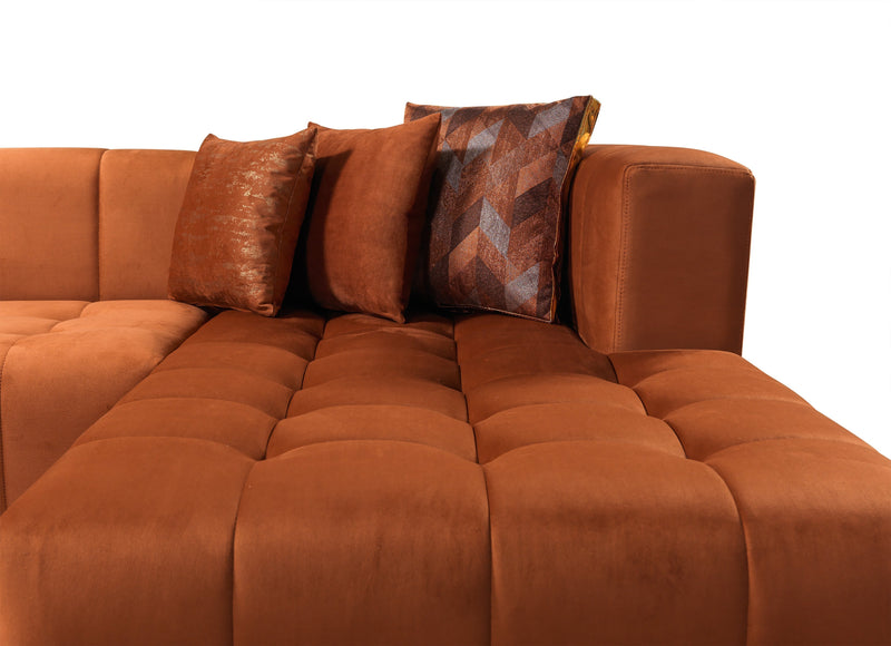 Elisha Orange Velvet Double Chaise 140" Sectional - Lara FurnitureSectional