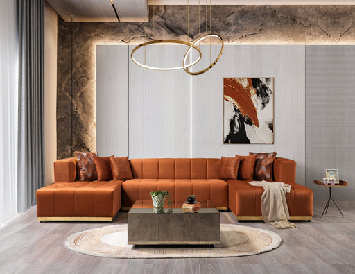 Elisha Orange Velvet Double Chaise 140" Sectional - Lara FurnitureSectional