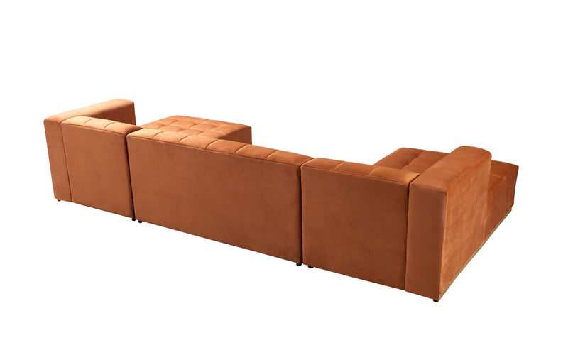 Elisha Orange Velvet Double Chaise 140" Sectional - Lara FurnitureSectional