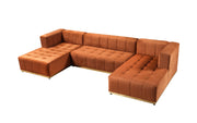 Elisha Orange Velvet Double Chaise 140" Sectional - Lara FurnitureSectional