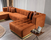 Elisha Orange Velvet Double Chaise 140" Sectional - Lara FurnitureSectional