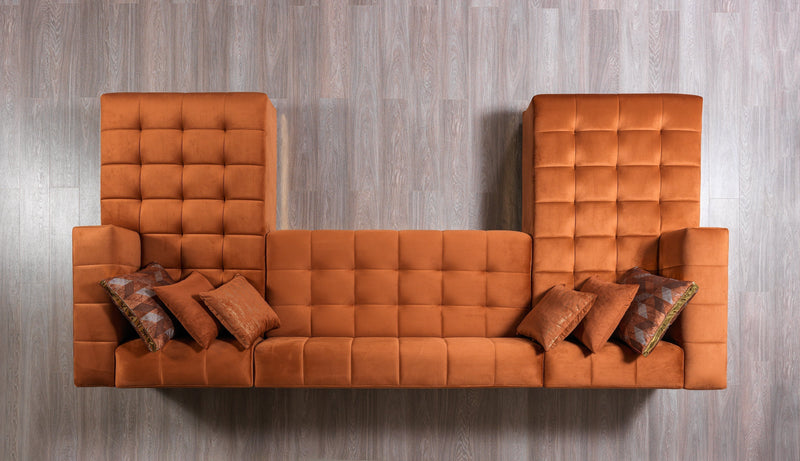 Elisha Orange Velvet Double Chaise 140" Sectional - Lara FurnitureSectional