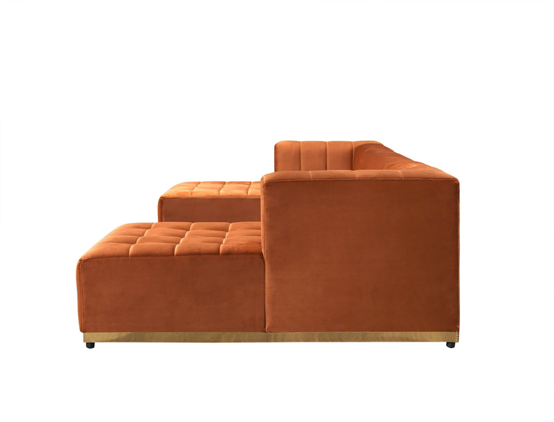 Elisha Orange Velvet Double Chaise 140" Sectional - Lara FurnitureSectional
