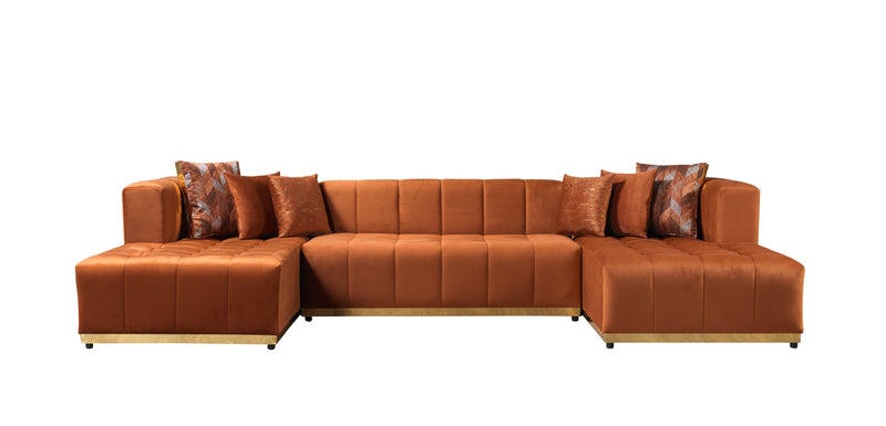 Elisha Orange Velvet Double Chaise 140" Sectional - Lara FurnitureSectional