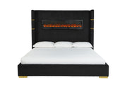Eliza - Black Upholstered King Bed with Bluetooth Speaker, Fireplace, Power Supply and USB - Type C Charger - B164-K-Bed
