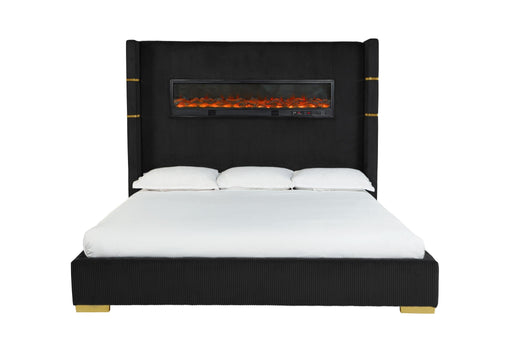 Eliza - Black Upholstered King Bed with Bluetooth Speaker, Fireplace, Power Supply and USB - Type C Charger - B164-K-Bed