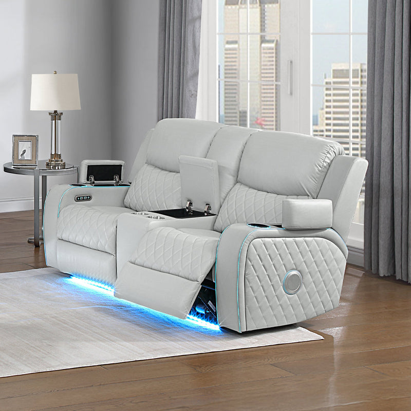 Elonzo Power Motion Loveseat w/Console, LED, Power Headrest & Speaker - LV05901