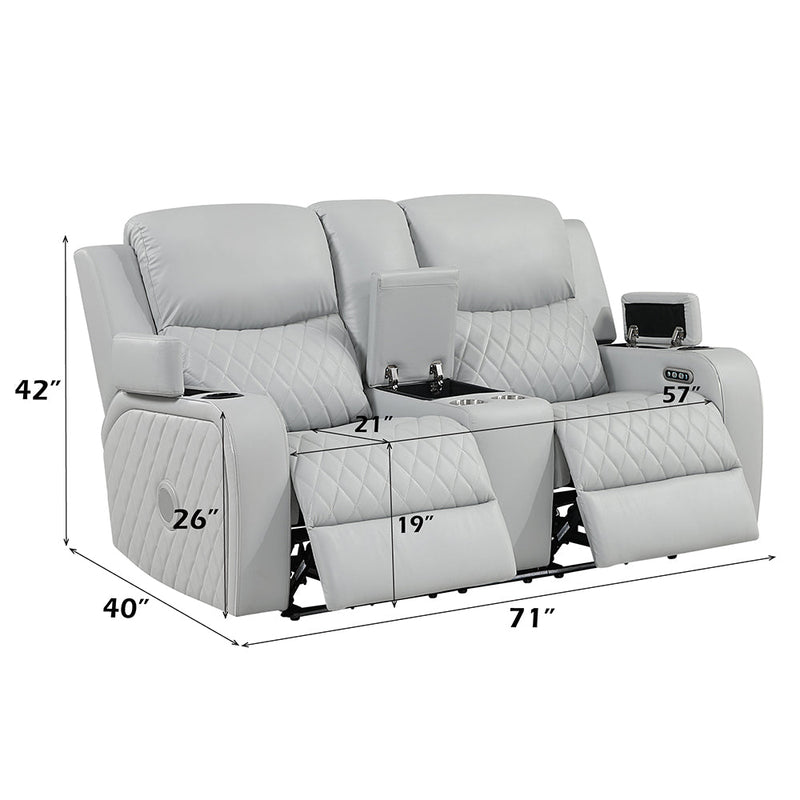 Elonzo Power Motion Loveseat w/Console, LED, Power Headrest & Speaker - LV05901