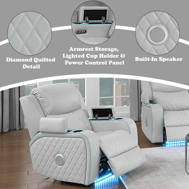 Elonzo Power Motion Recliner w w/LED, Power Headrest & Speaker - LV05902