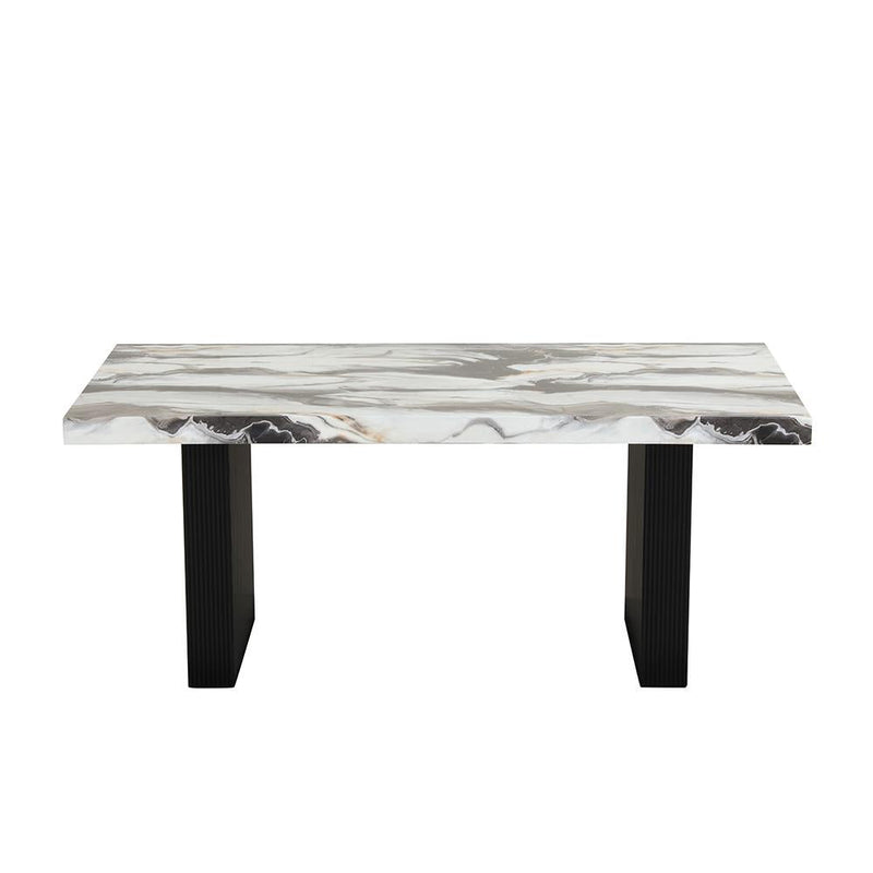 Elsa - Black Rectangular Shape Dining Table with Faux Marble Top - D220-Table
