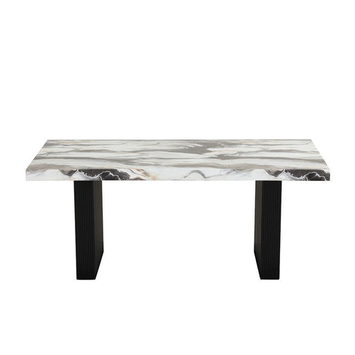 Elsa - Black Rectangular Shape Dining Table with Faux Marble Top - D220-Table