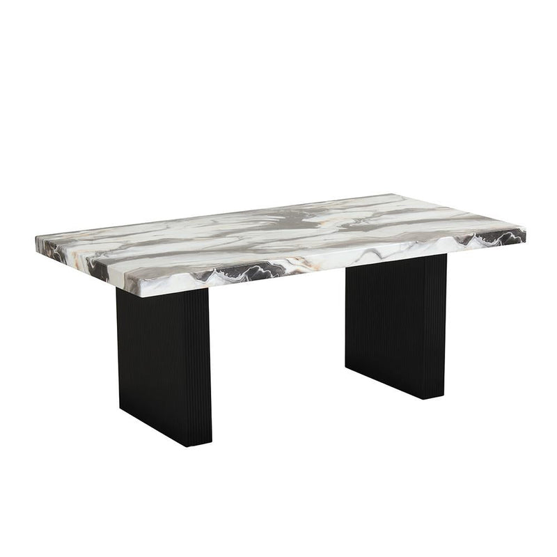 Elsa - Black Rectangular Shape Dining Table with Faux Marble Top - D220-Table