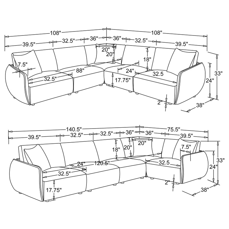 Elysia 5-piece Fabric Upholstered Modular Sectional Sofa Coral - 551891-SETA