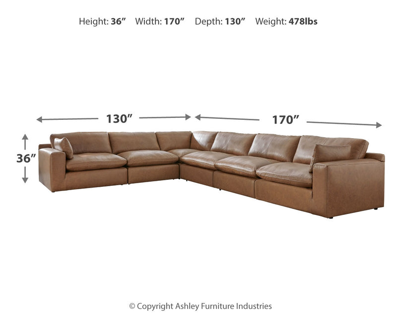 Emilia Caramel 6-Piece Sectional with Ottoman from Ashley - Lara Furniture