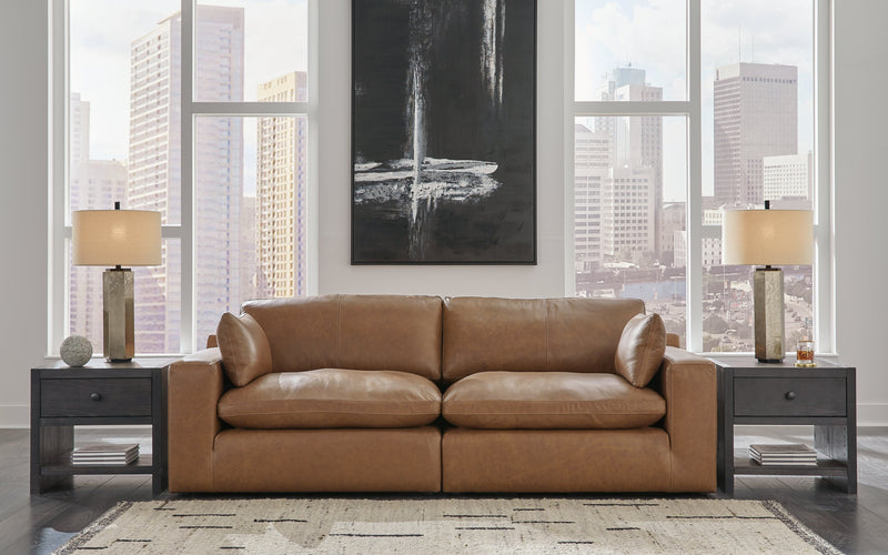 Emilia Caramel Leather Modular Living Room Set from Ashley - Lara Furniture