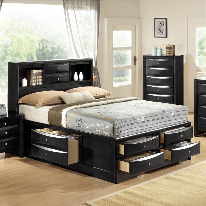 Emily Black Queen Storage Platform Bed - Lara FurnitureQueen Bed