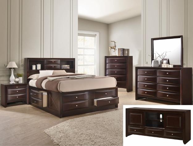 Emily Dark Cherry Queen Storage Platform Bed - Lara FurnitureQueen Bed