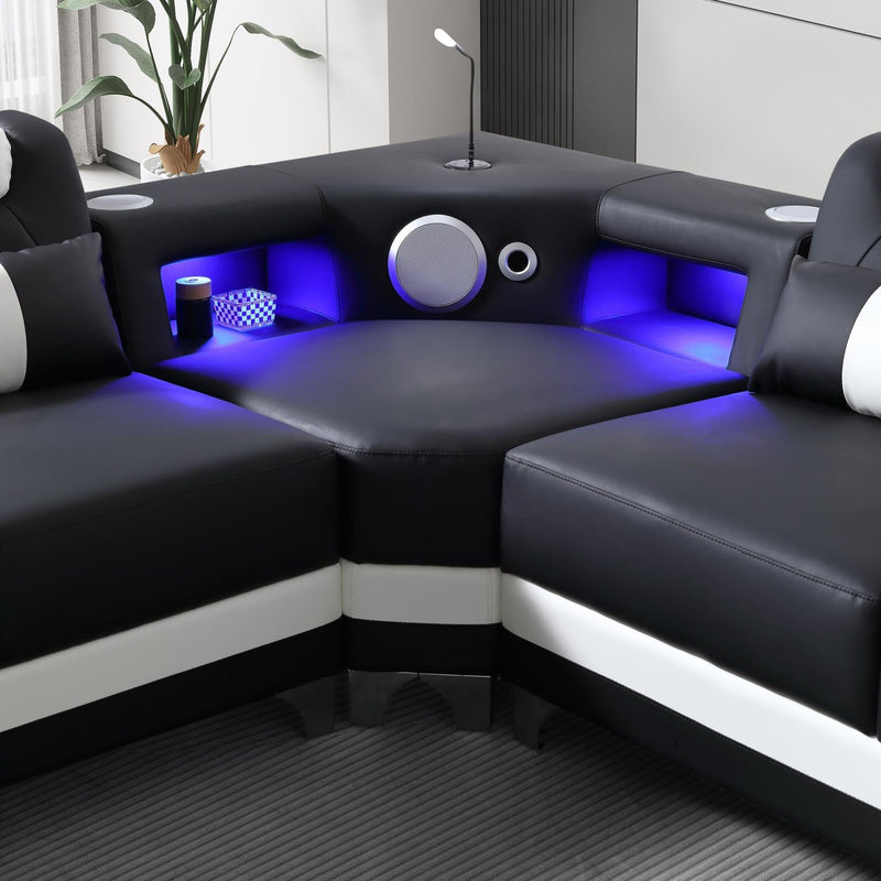 Enchanted - Black & White 3PC Sectional with Bluetooth Speaker, Reading Light, LED - S184-Sectional