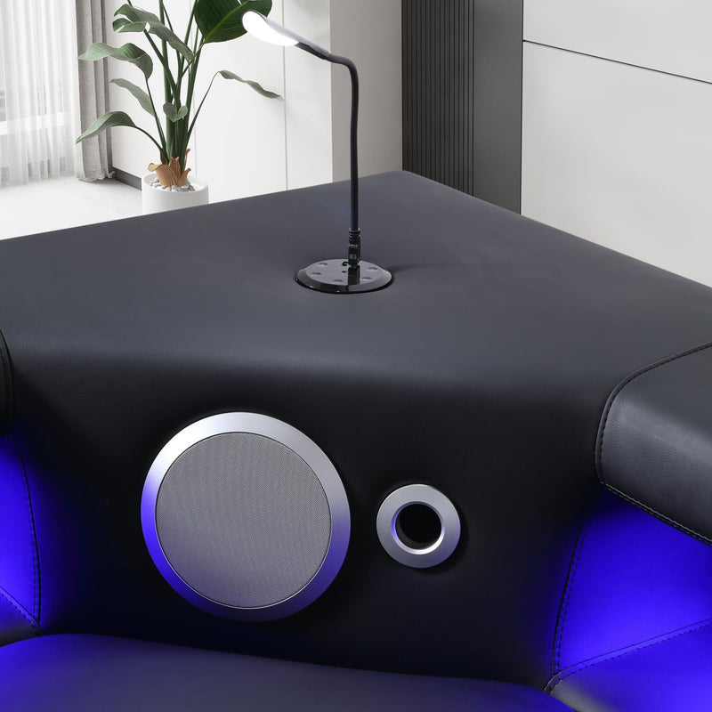 Enchanted - Black & White 3PC Sectional with Bluetooth Speaker, Reading Light, LED - S184-Sectional